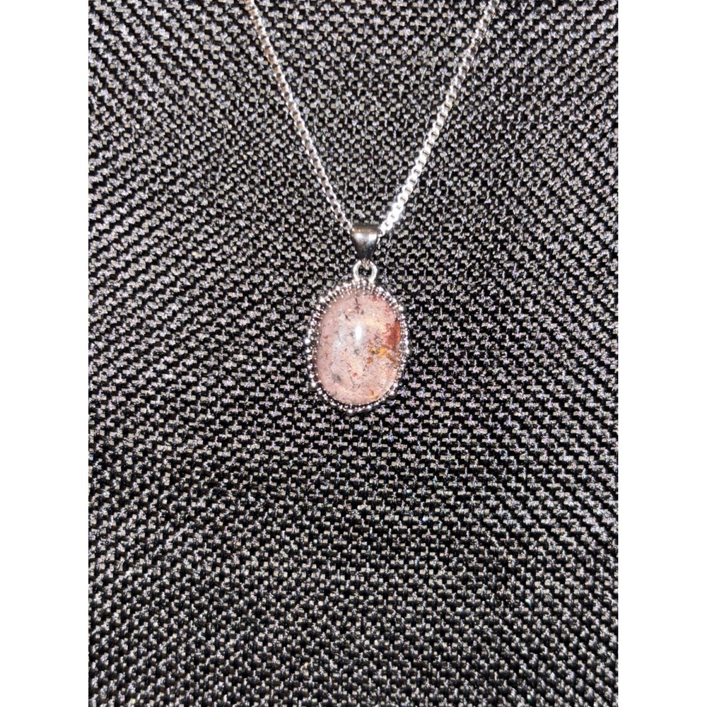Natural Druzy Quartz Oval Pendant Necklace Silver Tone Box Chain 22 Inch